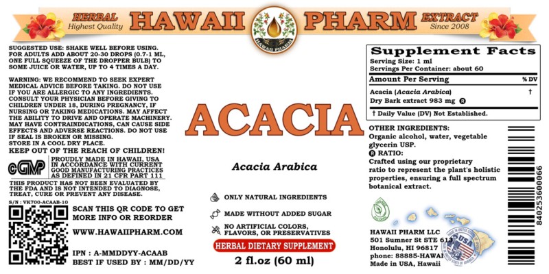 label of Acacia (<i>Acacia Arabica</i>) Dry Bark Tincture