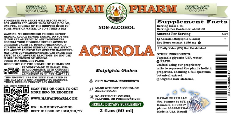 label of Acerola (<i>Malpighia Glabra</i>) Dry Berry Glycerite