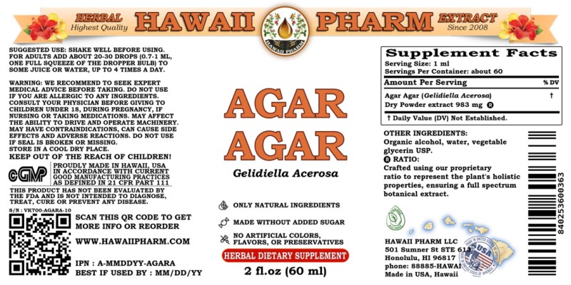 label of Agar Agar (<i>Gelidiella Acerosa</i>) Dry Powder Tincture