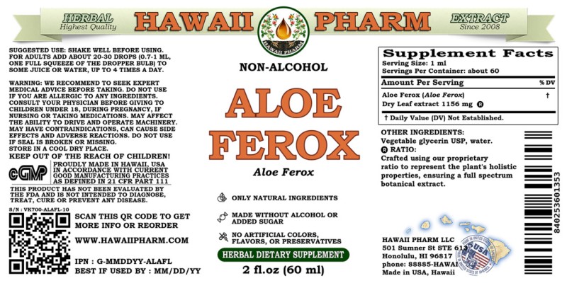label of Aloe Ferox (<i>Aloe Ferox</i>) Dry Leaf Glycerite