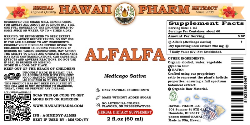 label of Alfalfa (<i>Medicago Sativa</i>) Dry Sprouting Seed Tincture