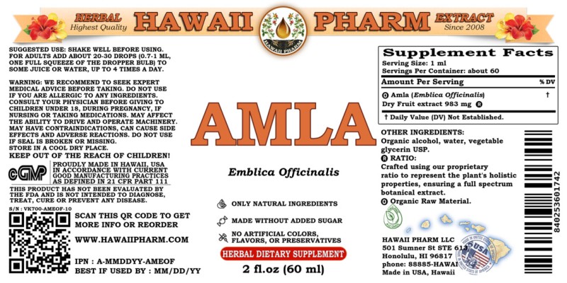 label of Amla (<i>Emblica Officinalis</i>) Dry Fruit Tincture