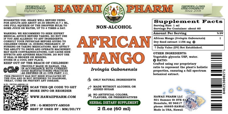 label of African Mango (<i>Irvingia Gabonensis</i>) Dry Seed Glycerite
