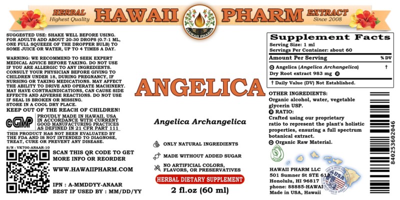 label of Angelica (<i>Angelica Archangelica</i>) Dry Root Tincture