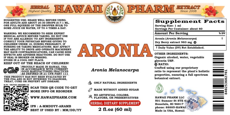 label of Aronia (<i>Aronia Melanocarpa</i>) Dry Berry Tincture