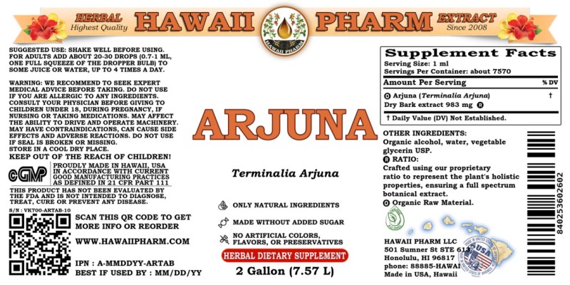 label of Arjuna (<i>Terminalia Arjuna</i>) Dry Bark Tincture