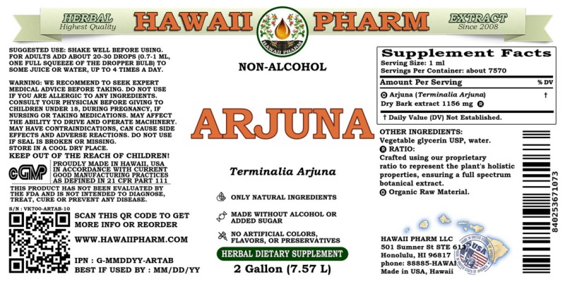 label of Arjuna (<i>Terminalia Arjuna</i>) Dry Bark Glycerite