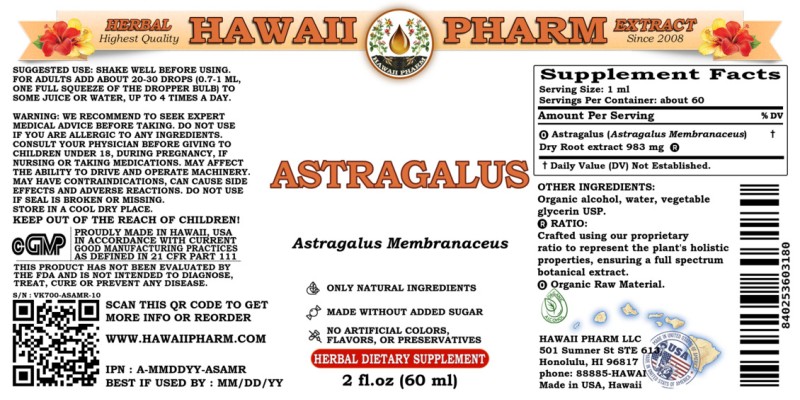 label of Astragalus (<i>Astragalus Membranaceus</i>) Dry Root Tincture
