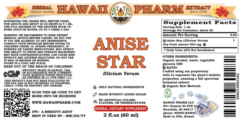 label of Anise Star (<i>Illicium Verum</i>) Dry Fruit Tincture