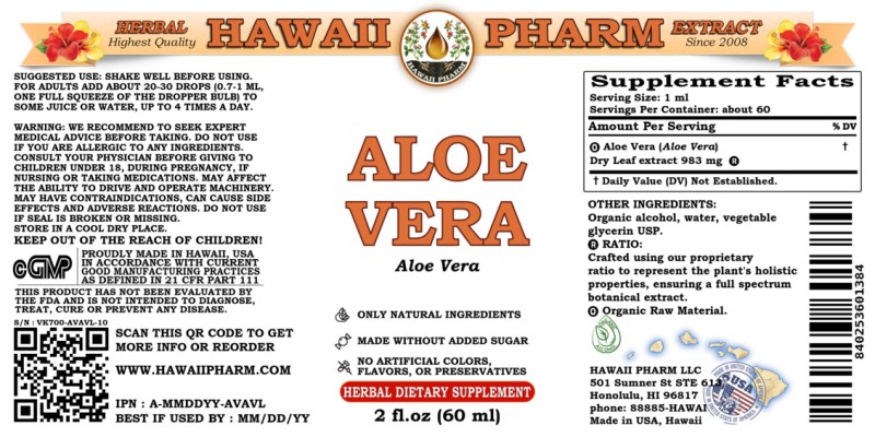 label of Aloe Vera (<i>Aloe Vera</i>) Dry Leaf Tincture