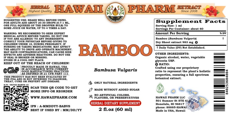 label of Bamboo (<i>Bambusa Vulgaris</i>) Dry Shoot Tincture
