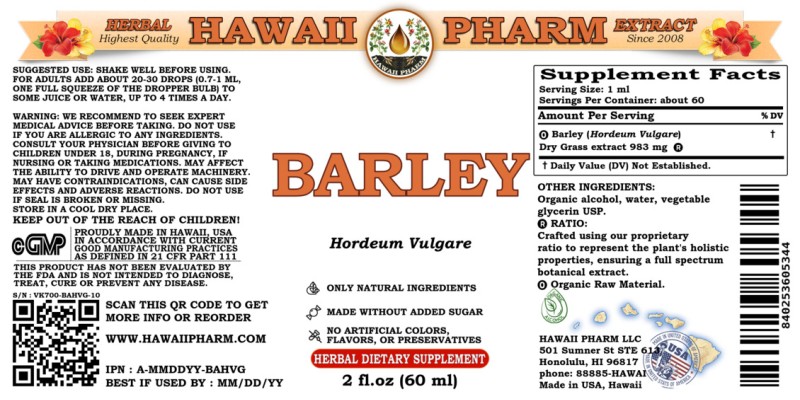 label of Barley (<i>Hordeum Vulgare</i>) Dry Grass Tincture