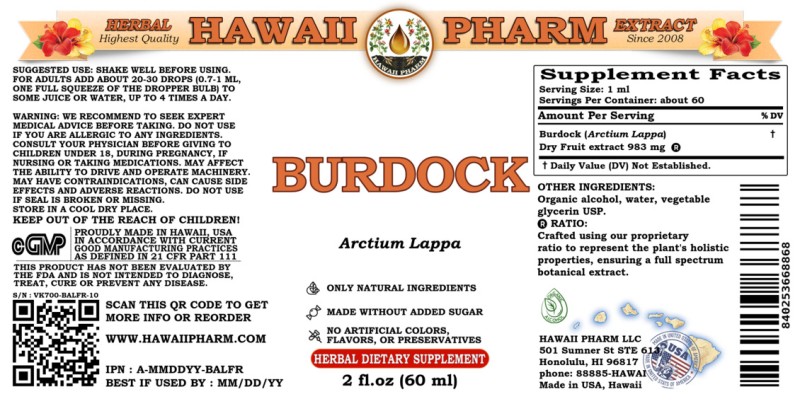 label of Burdock (<i>Arctium Lappa</i>) Dry Fruit Tincture
