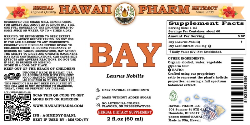 label of Bay (<i>Laurus Nobilis</i>) Dry Leaf Tincture