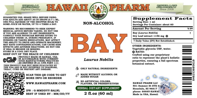 label of Bay (<i>Laurus Nobilis</i>) Dry Leaf Glycerite