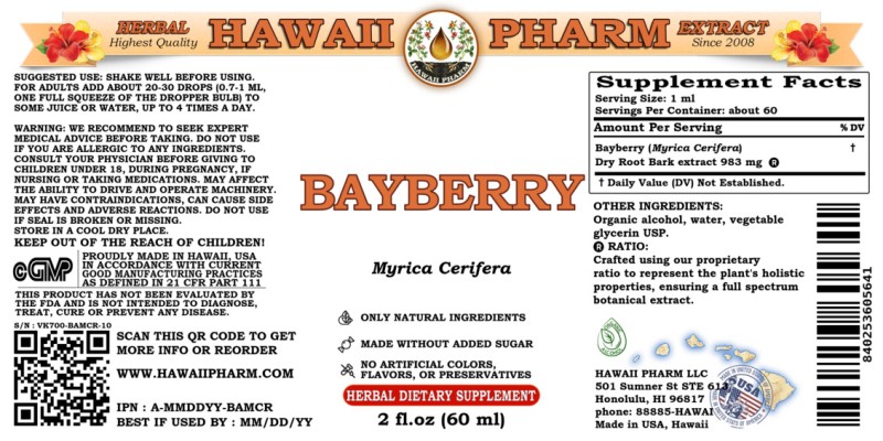 label of Bayberry (<i>Myrica Cerifera</i>) Dry Root Bark Tincture