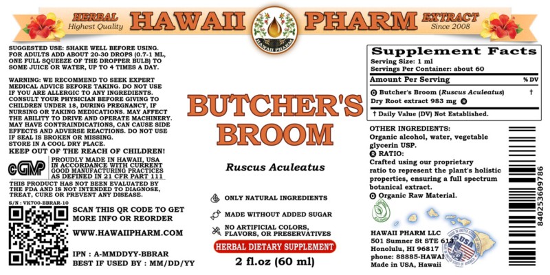 label of Butcher's Broom (<i>Ruscus Aculeatus</i>) Dry Root Tincture