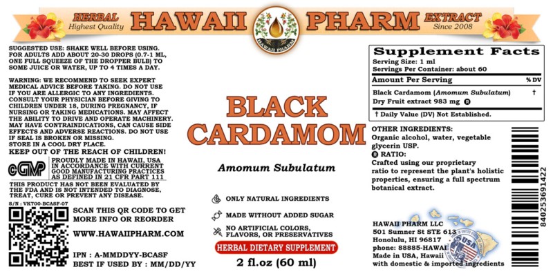 label of Black Cardamon (<i>Amomum Subulatum</i>) Dry Fruit Tincture