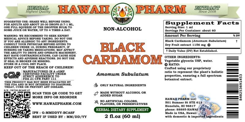 label of Black Cardamon (<i>Amomum Subulatum</i>) Dry Fruit Glycerite