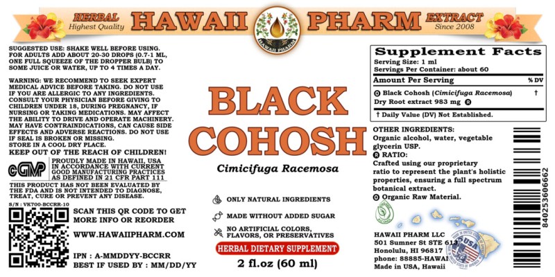 label of Black Cohosh (<i>Cimicifuga Racemosa</i>) Dry Root Tincture