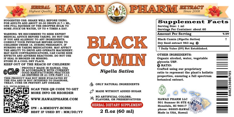label of Black Cumin (<i>Nigella Sativa</i>) Dry Seed Tincture