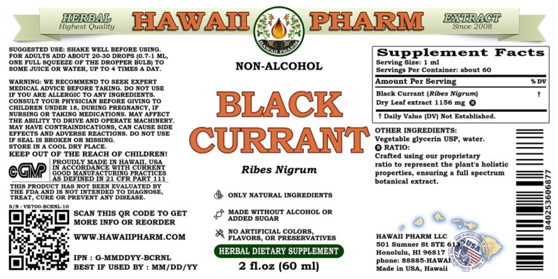 label of Black Currant (<i>Ribes Nigrum</i>) Dry Leaf Glycerite