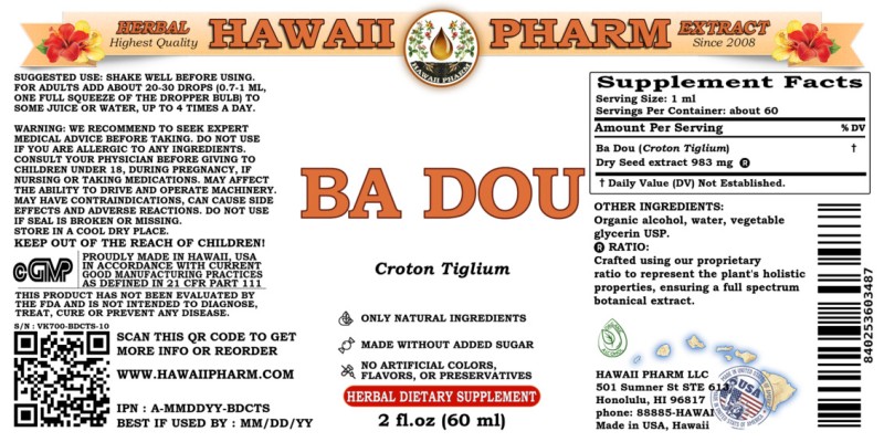 label of Ba Dou (<i>Croton Tiglium</i>) Dry Seed Tincture
