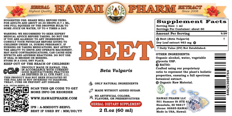 label of Beet (<i>Beta Vulgaris</i>) Dry Leaf Tincture