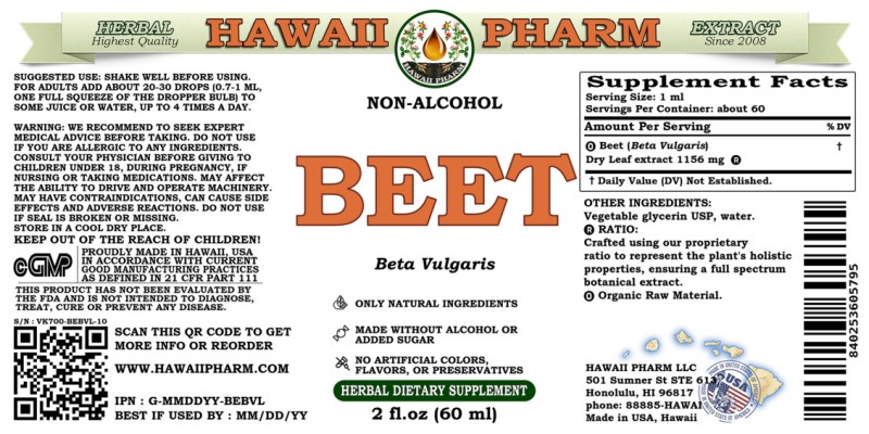 label of Beet (<i>Beta Vulgaris</i>) Dry Leaf Glycerite