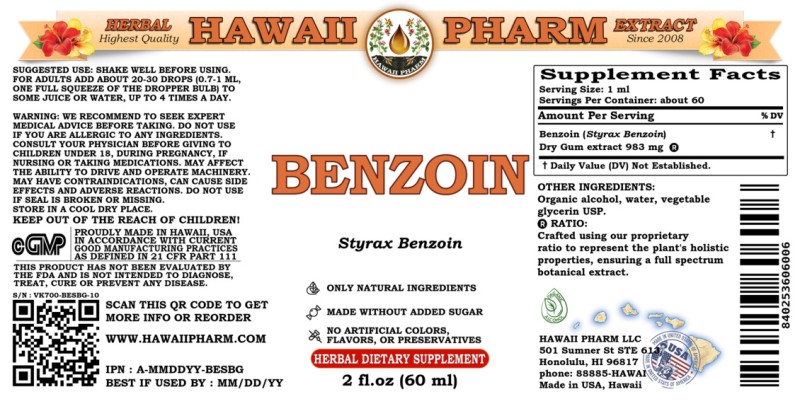 label of Benzoin (<i>Styrax Benzoin</i>) Dry Gum Tincture