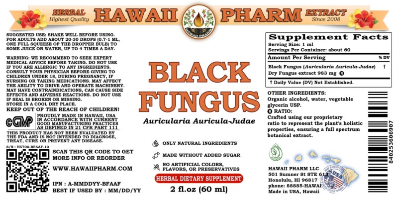 label of Black Fungus (<i>Auricularia Auricula-Judae</i>) Dry Fungus Tincture