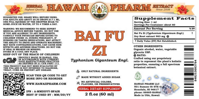 label of Bai Fu Zi (<i>Typhonium Giganteum Engl.</i>) Dry Root Tincture