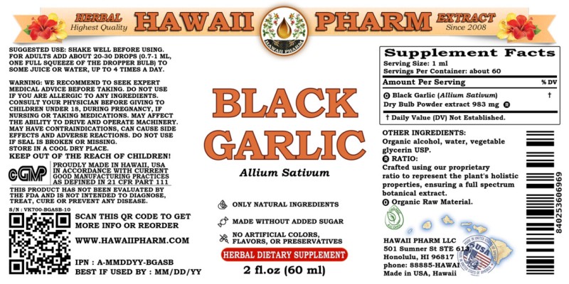 label of Black Garlic (<i>Allium Sativum</i>) Dry Bulb Powder Tincture