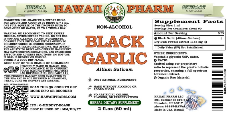 label of Black Garlic (<i>Allium Sativum</i>) Dry Bulb Powder Glycerite
