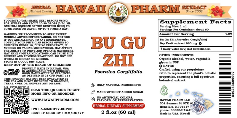label of Bu Gu Zhi (<i>Psoralea Corylifolia</i>) Dry Fruit Tincture