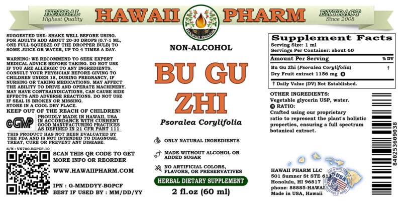 label of Bu Gu Zhi (<i>Psoralea Corylifolia</i>) Dry Fruit Glycerite