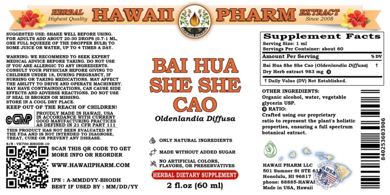 label of Bai Hua She She Cao (<i>Oldenlandia Diffusa</i>) Dry Herb Tincture