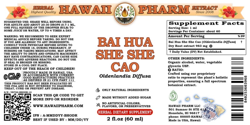 label of Bai Hua She She Cao (<i>Oldenlandia Diffusa</i>) Dry Root Tincture