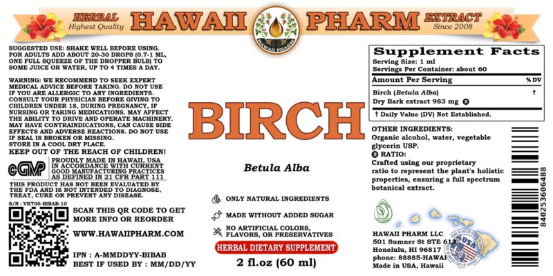 label of Birch (<i>Betula Alba</i>) Dry Bark Tincture
