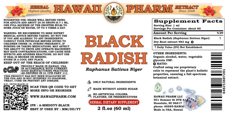 label of Black Radish (<i>Raphanus Sativus Niger</i>) Dry Root Tincture