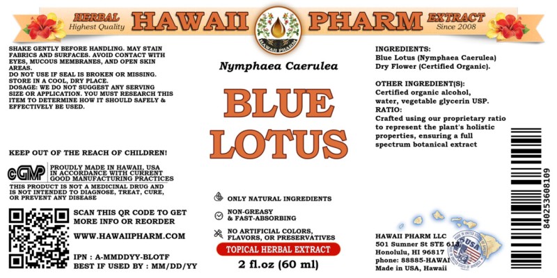 label of Blue Lotus (<i>Nymphaea Caerulea</i>) Dry Flower Tincture