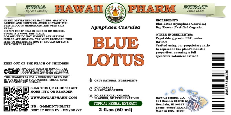 label of Blue Lotus (<i>Nymphaea Caerulea</i>) Dry Flower Glycerite