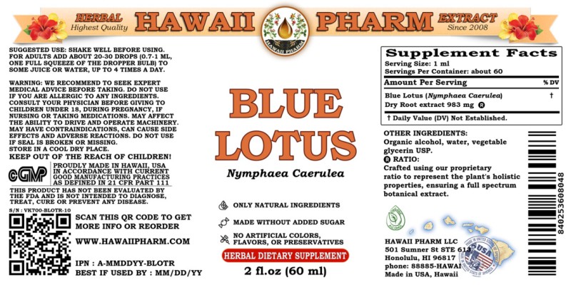 label of Blue Lotus (<i>Nymphaea Caerulea</i>) Dry Root Tincture