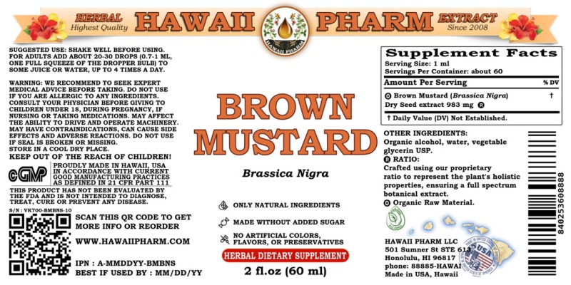 label of Brown Mustard (<i>Brassica Nigra</i>) Dry Seed Tincture