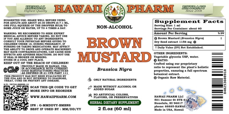 label of Brown Mustard (<i>Brassica Nigra</i>) Dry Seed Glycerite