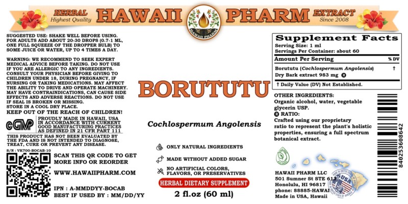 label of Borututu (<i>Cochlospermum Angolensis</i>) Dry Root Tincture