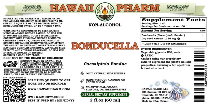label of Bonducella (<i>Caesalpinia Bonduc</i>) Dry Seed Glycerite