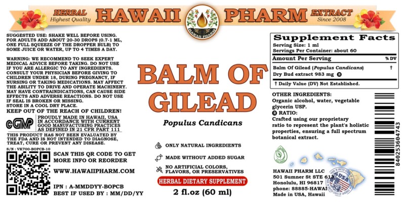 label of Balm Of Gilead (<i>Populus Candicans</i>) Dry Bud Tincture