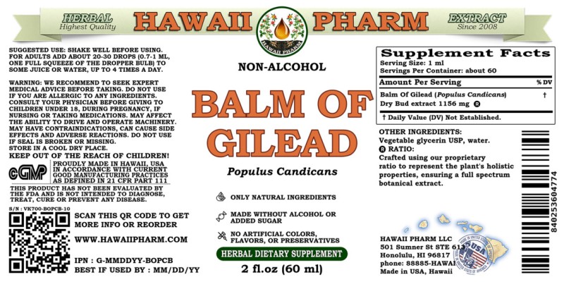 label of Balm Of Gilead (<i>Populus Candicans</i>) Dry Bud Glycerite