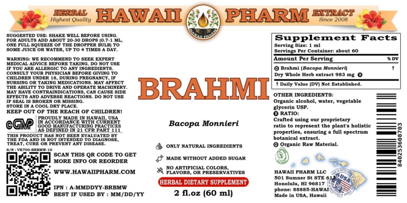 label of Brahmi (<i>Bacopa Monnieri</i>) Dry Whole Herb Tincture